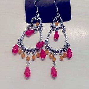 NWT Paparazzi Silver with Pink and Orange Bead Earrings